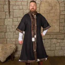 Mytholon Viking Caftan Avec De La Fourrure, Noir